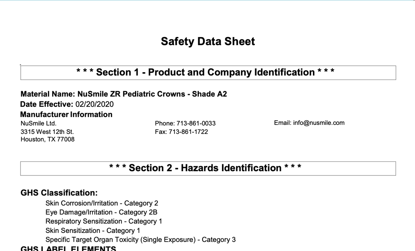 ZR Safety Data Sheet - A2