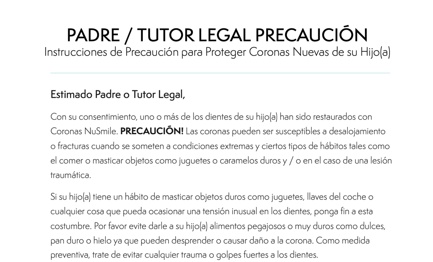 Spanish Parent Guardian Caution Form